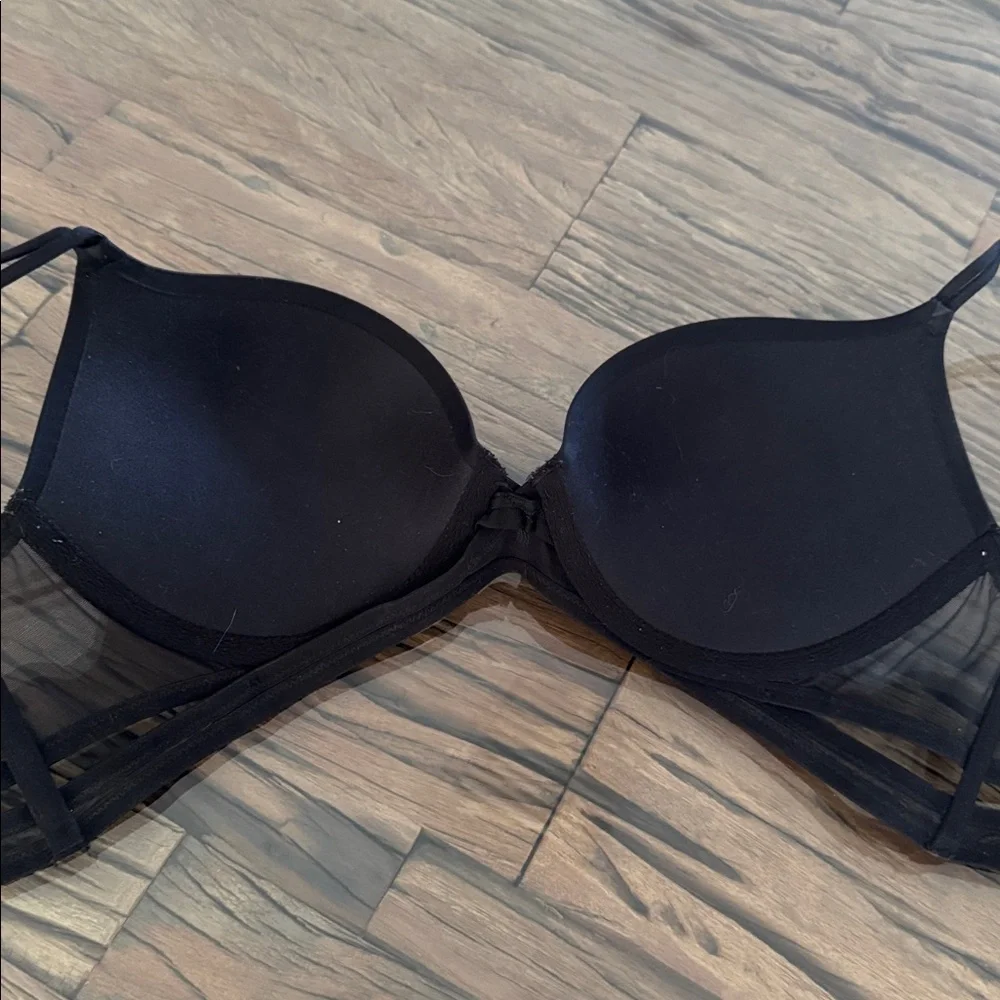 Victoria's Secret Very Sexy Black Satin Caged Mesh Double-Strap Push up Bra 36B